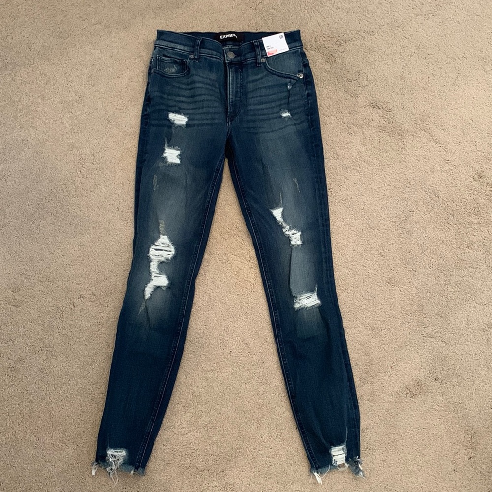 NWT Express distressed stretch+ high rise ankle jean size 6
